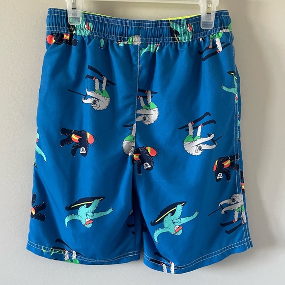Carter’s Boys Swim Trunks / Swim Shorts - Blue Surfing Sloth Print - Picture 2 of 4